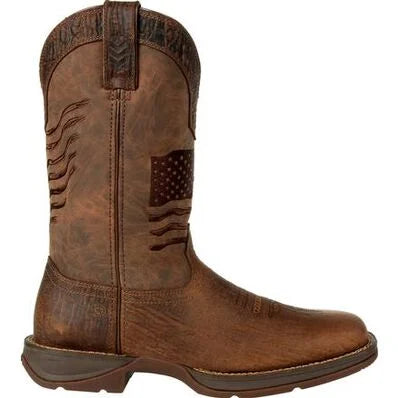 REBEL™ BY DURANGO® BROWN DISTRESSED FLAG EMBROIDERY WESTERN BOOT | Ddb0314