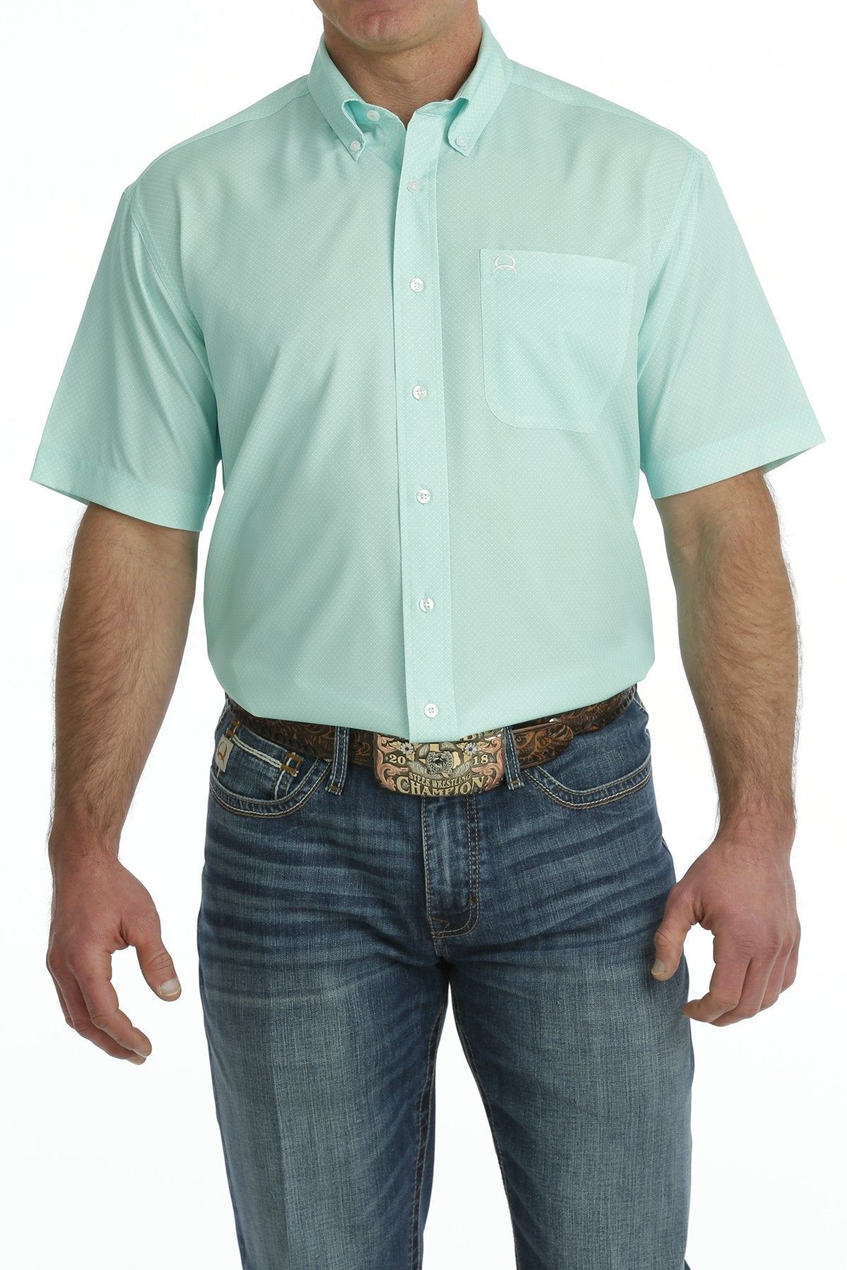 Cinch - Men's Geometric ArenaFlex Button Down Shirt - Mint | Mtw1704129